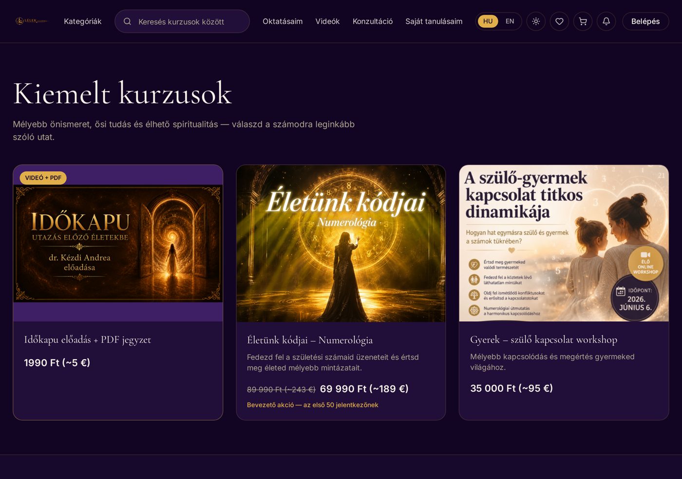 A tanfolyamok listája