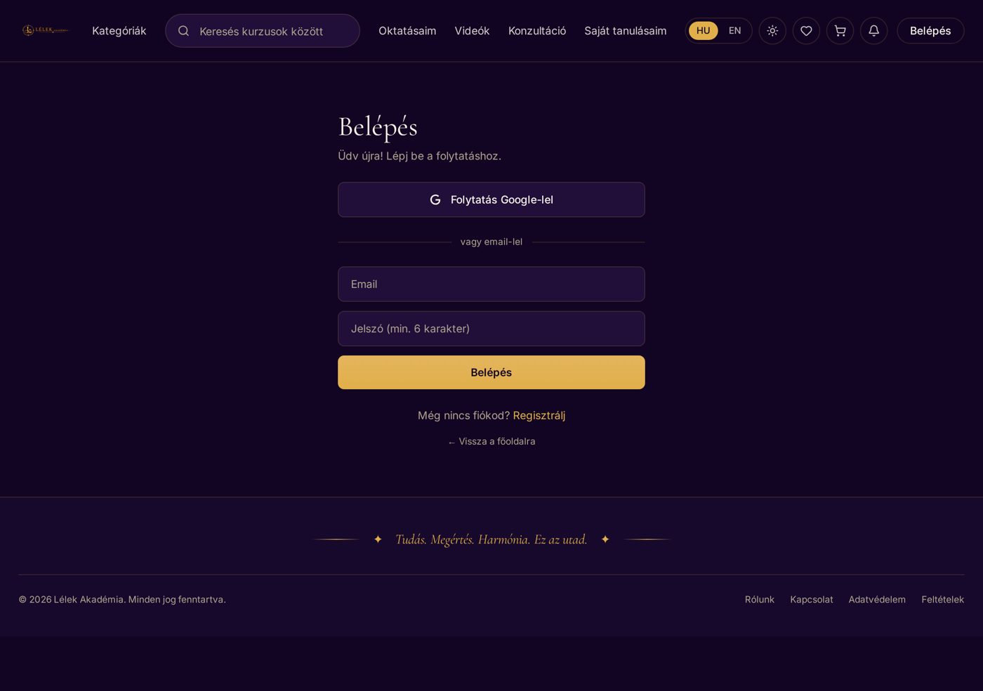 Belépés e-mail címmel, belépési linkkel